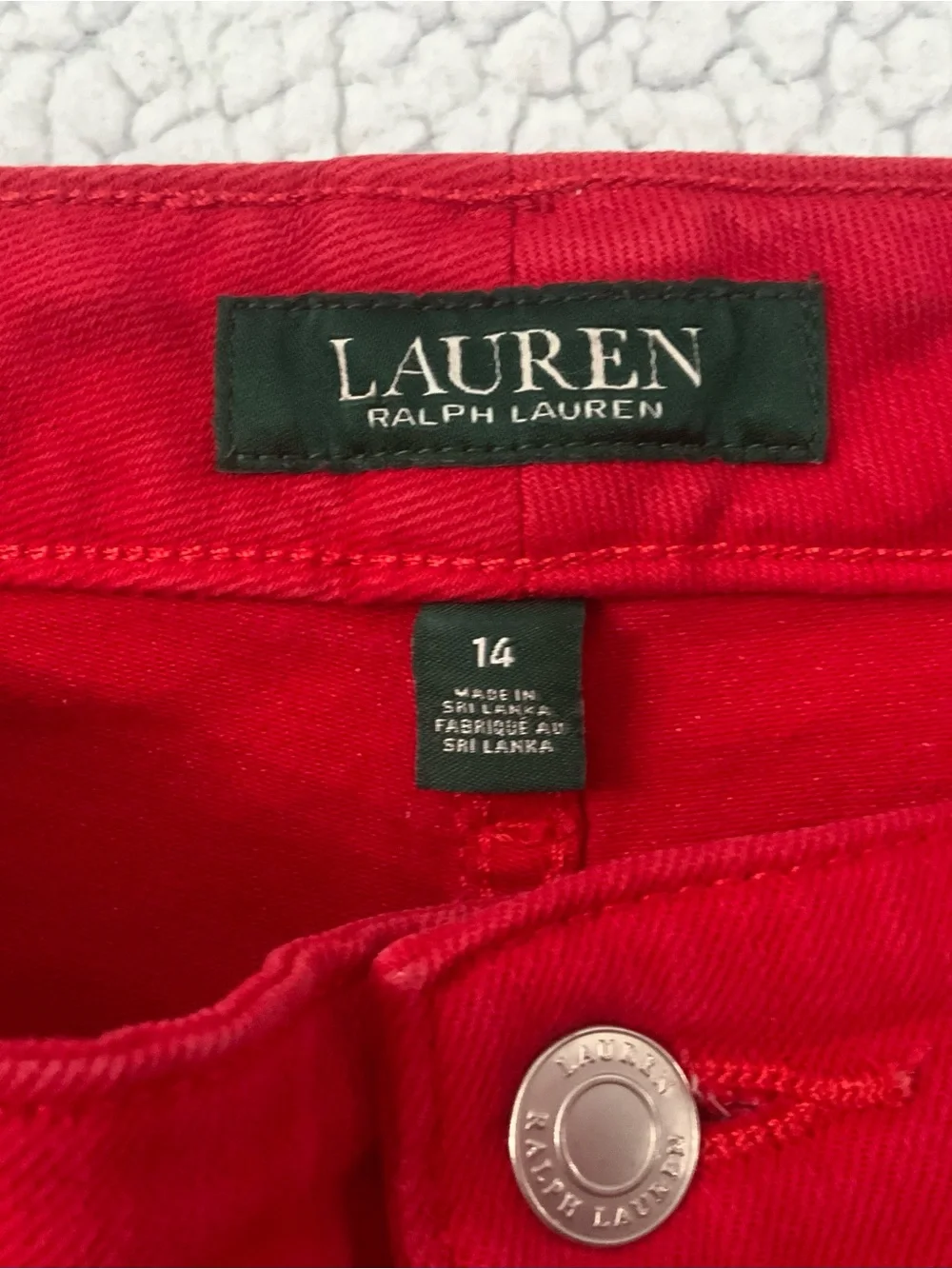 Lauren Ralph Lauren Straight Leg Red Denim Jeans Size 14 Logo Leather Patch